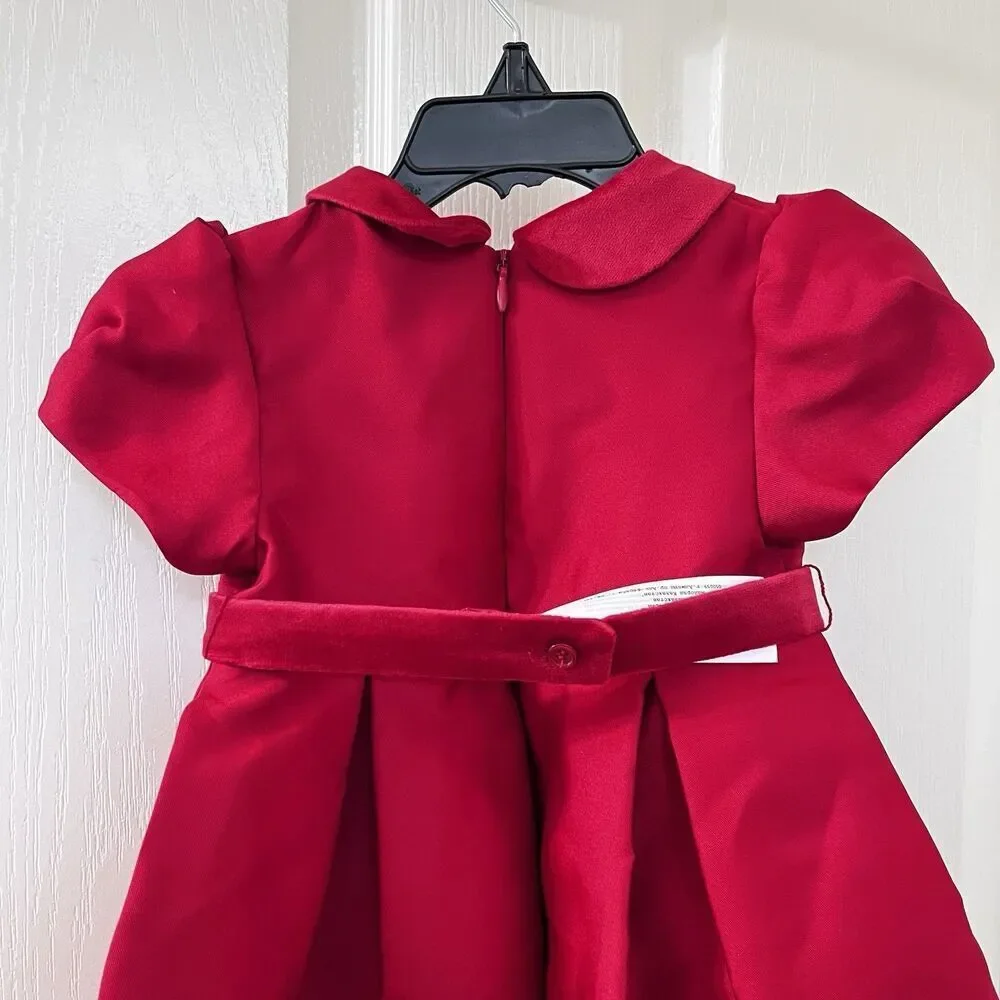Mayoral Red Bow Taffeta Dress with Belt Collared Girls Size 18 Months NWT